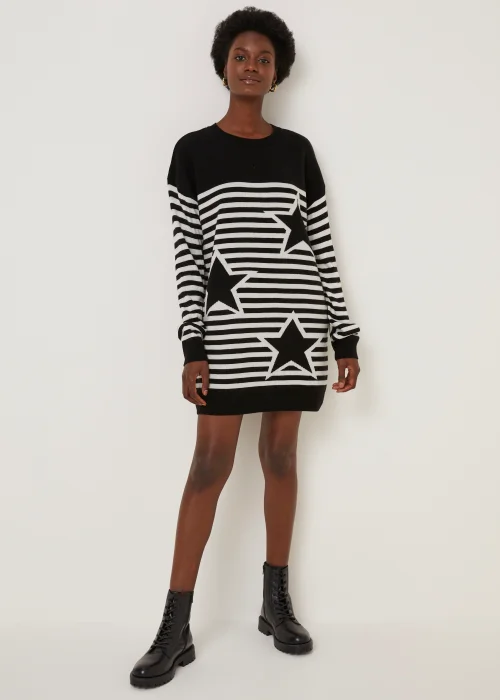 Black Stars & Stripes Knitted Tunic Dress - S Image 2