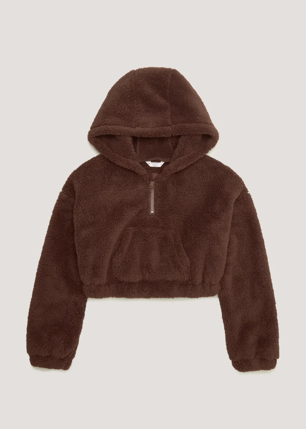 Girls Candy Couture Brown Borg Cropped Hoodie (9-16yrs) - 9 Yrs Image 1