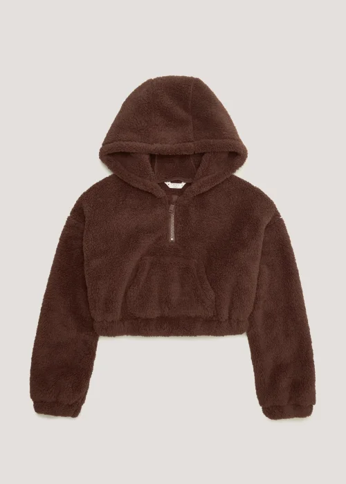 Girls Candy Couture Brown Borg Cropped Hoodie (9-16yrs) - 9 Yrs Image 1