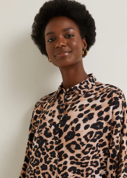 Brown Leopard Print Longline Shirt - 8 Image 2