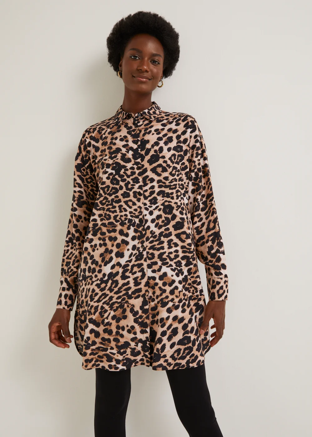 Brown Leopard Print Longline Shirt - 8 Image 3