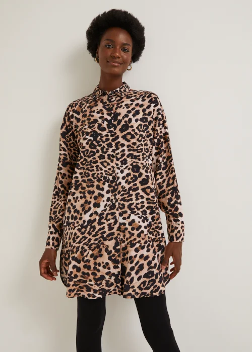 Brown Leopard Print Longline Shirt - 8 Image 3