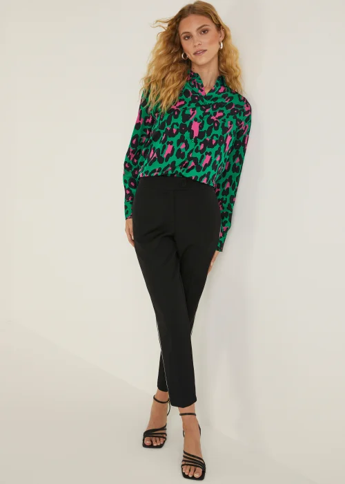 Be Beau Green Leopard Print Satin Shirt - 6 Image 3
