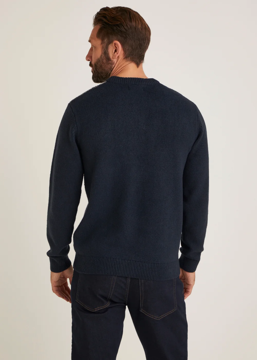 Navy Colour Block Crew Neck Jumper - Small Image 2