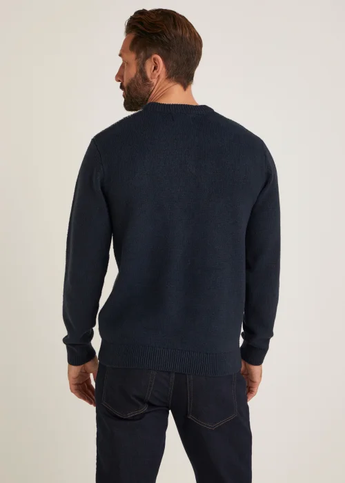 Navy Colour Block Crew Neck Jumper - Small Image 2