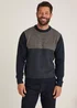 Navy Colour Block Crew Neck Jumper - Small Image 1