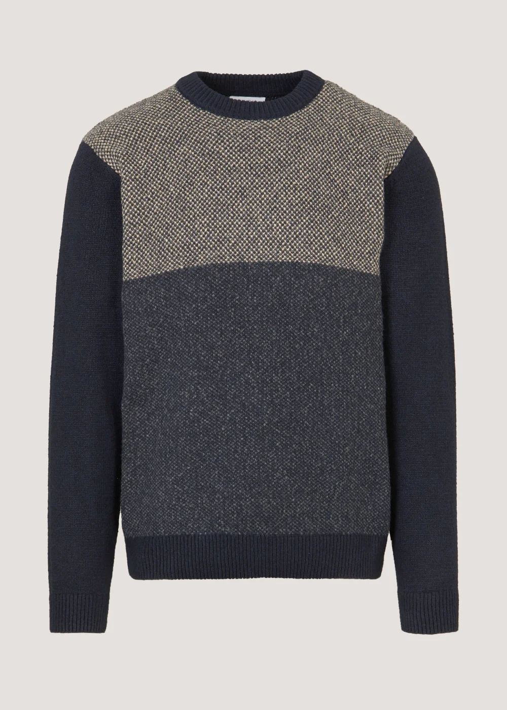 Navy Colour Block Crew Neck Jumper - Small Image 4