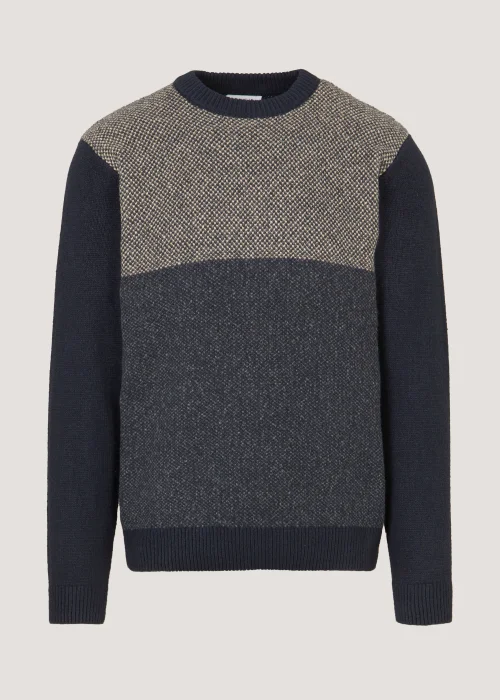 Navy Colour Block Crew Neck Jumper - Small Image 4