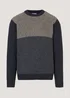 Navy Colour Block Crew Neck Jumper - Small Image 4