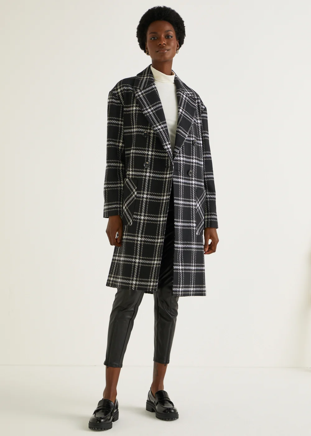 Black Check Double Breasted Coat - 8 Image 1