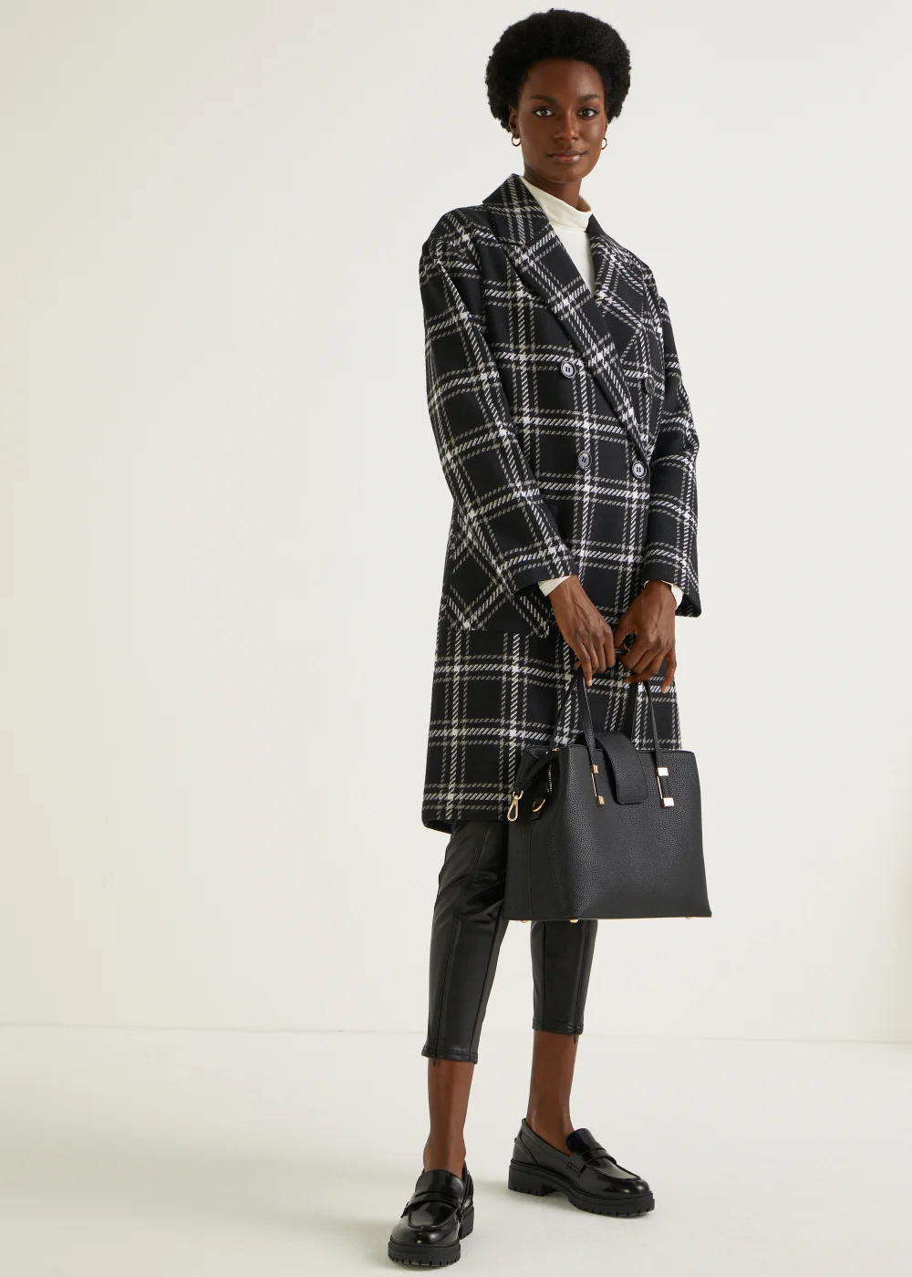 Black Check Double Breasted Coat - 8 Image 3