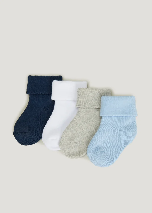 4 Pack Baby Blue Terry Socks (Newborn-12mths)