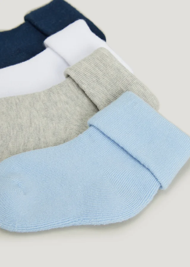4 Pack Baby Blue Terry Socks (Newborn-12mths)