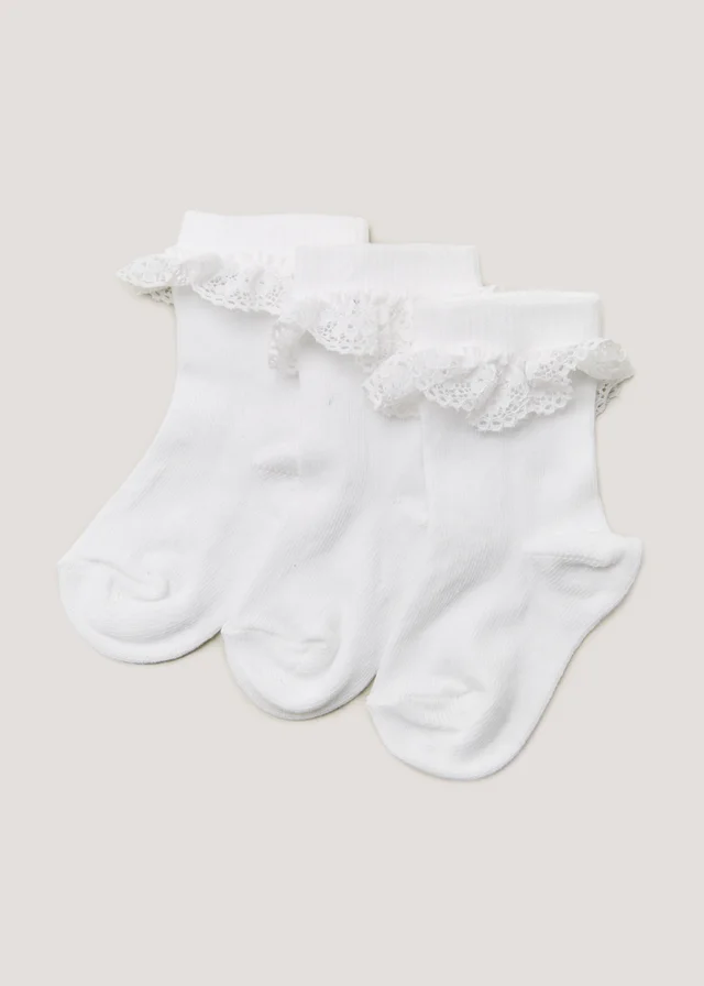 3 Pack White Frill Baby Socks (0-12mths)