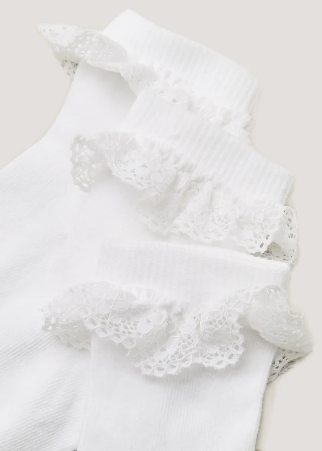 3 Pack White Frill Baby Socks (0-12mths)