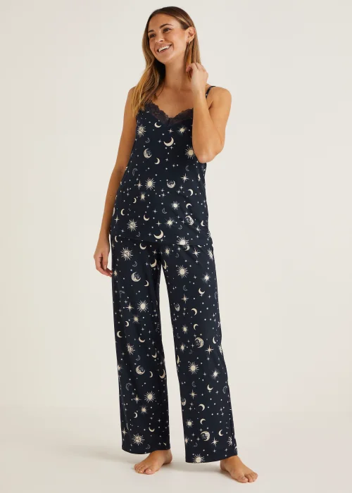 Pretty You London Women's EcoVero Cami Pant Pajama Set in Blue Pretty You London Women's EcoVero Cami Pant Pajama Set in Blue