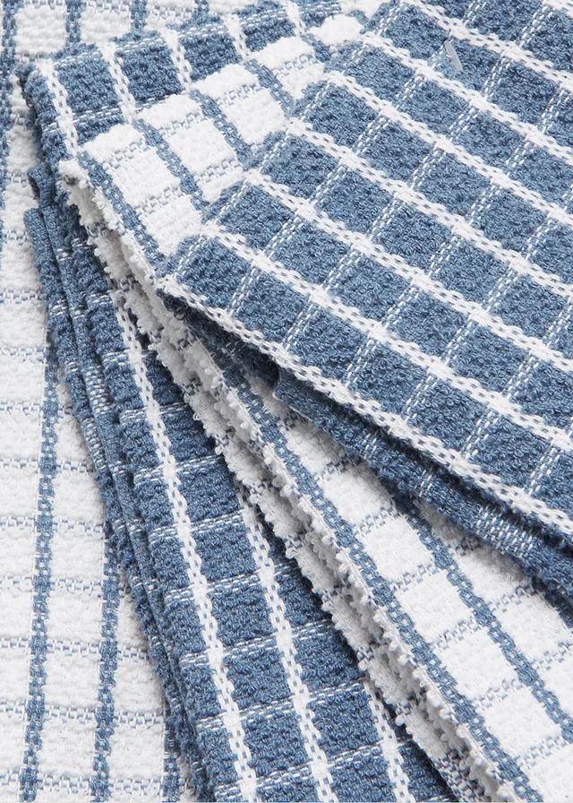 4 Pack Blue Check Terry Tea Towels (60cm x 45cm)