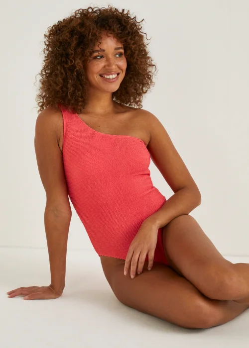 Coral Crinkle One Shoulder Swimsuit - 6 Image 2