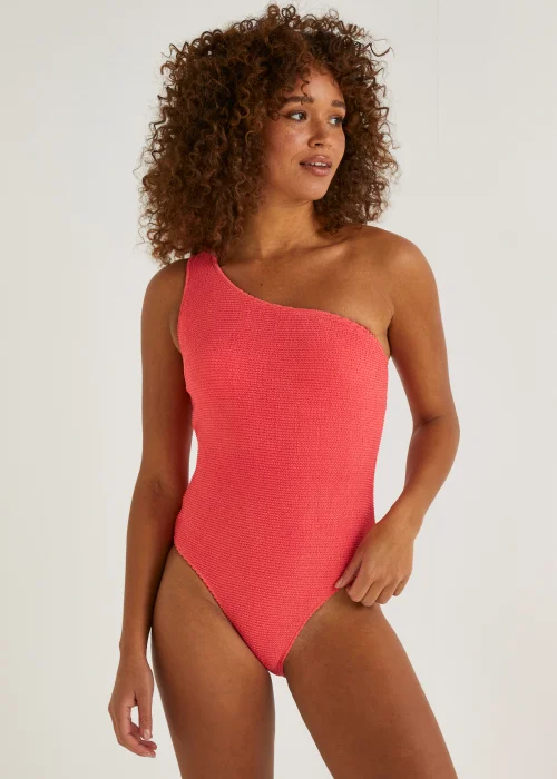 Coral Crinkle One Shoulder Swimsuit - 6 Image 1