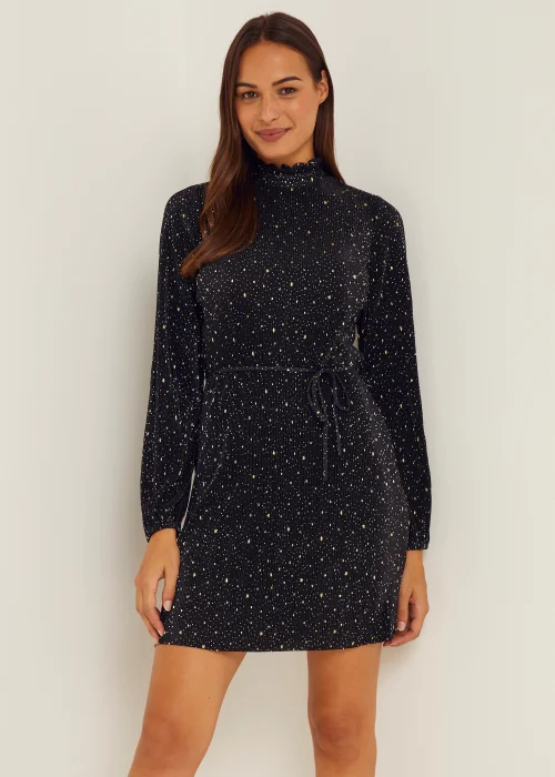 Black Star Foil Mini Plisse Dress - 8 Image 1