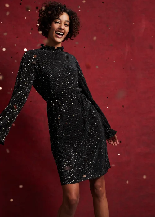 Black Star Foil Mini Plisse Dress - 8 Image 2