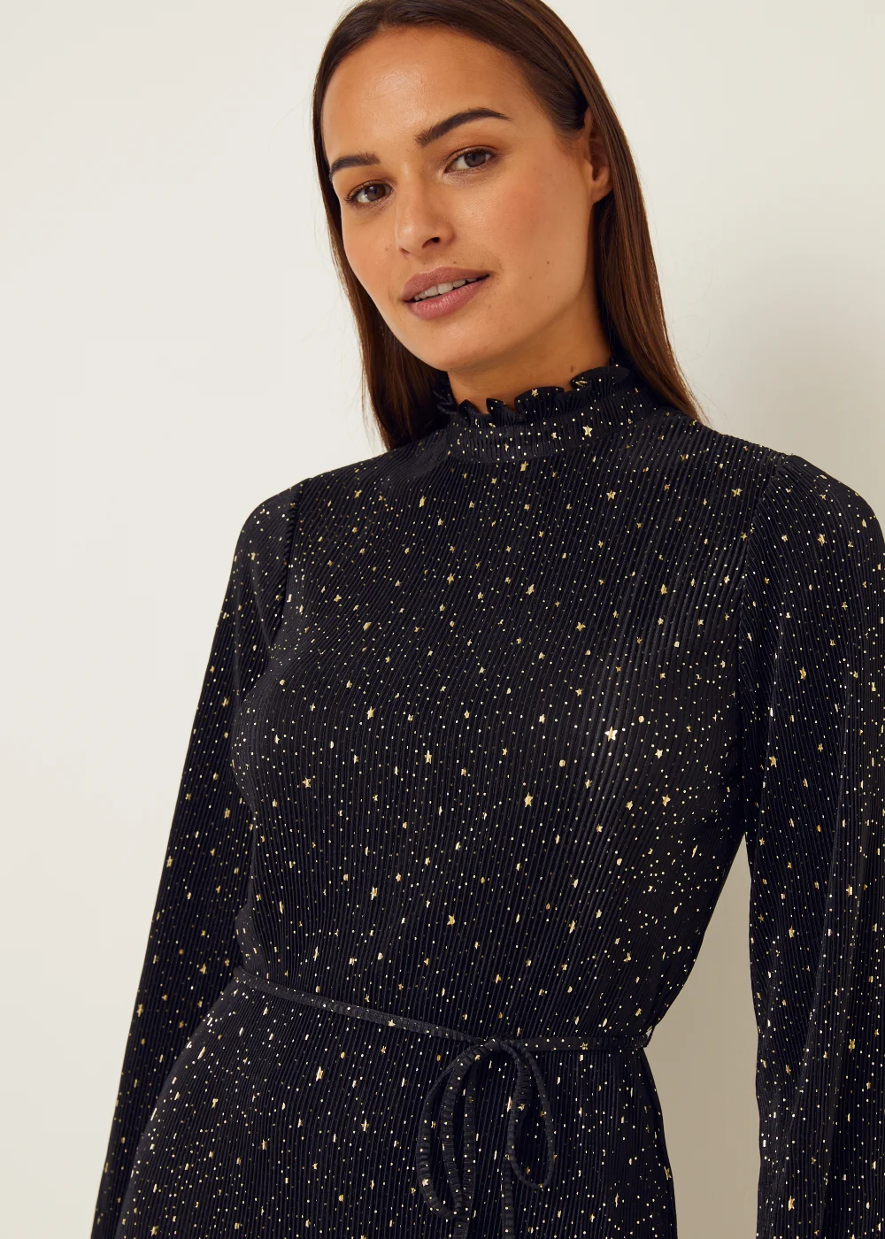 Black Star Foil Mini Plisse Dress - 8 Image 5