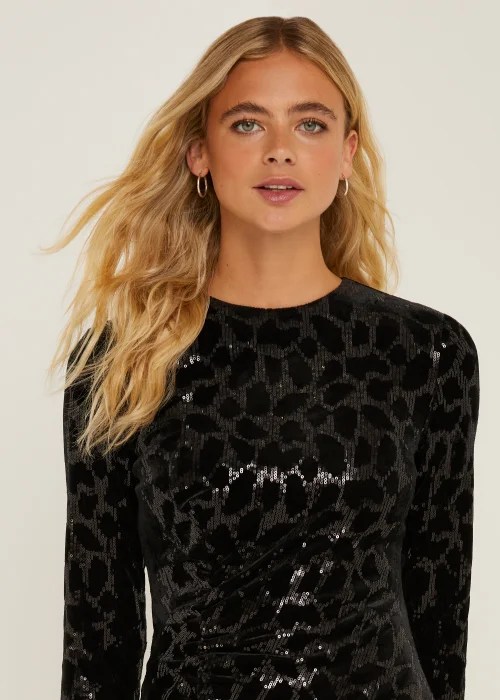 Be Beau Black Leopard Print Sequin Jersey Dress - 6 Image 5