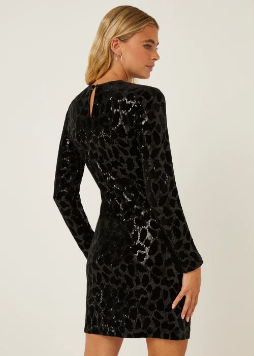 Be Beau Black Leopard Print Sequin Jersey Dress - 6 Image 6
