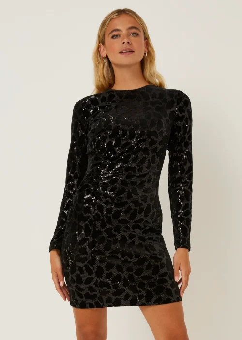 Be Beau Black Leopard Print Sequin Jersey Dress - 6 Image 1