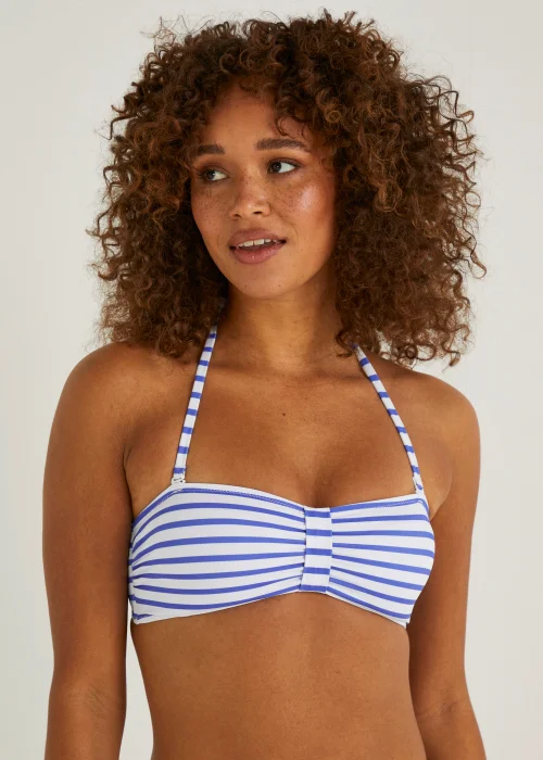 Blue & White Stripe Bandeau Bikini Top - Size 8 Image 1
