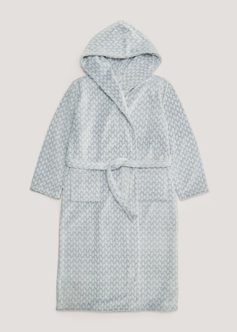Grey Cable Longline Hooded Dressing Gown - Extra small Image 3