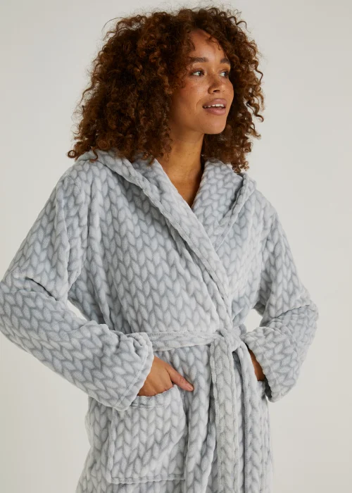 Grey Cable Longline Hooded Dressing Gown - Extra small Image 4