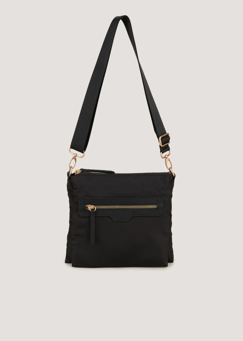 Black Nylon Messenger Crossbody Bag - One Size Image 4
