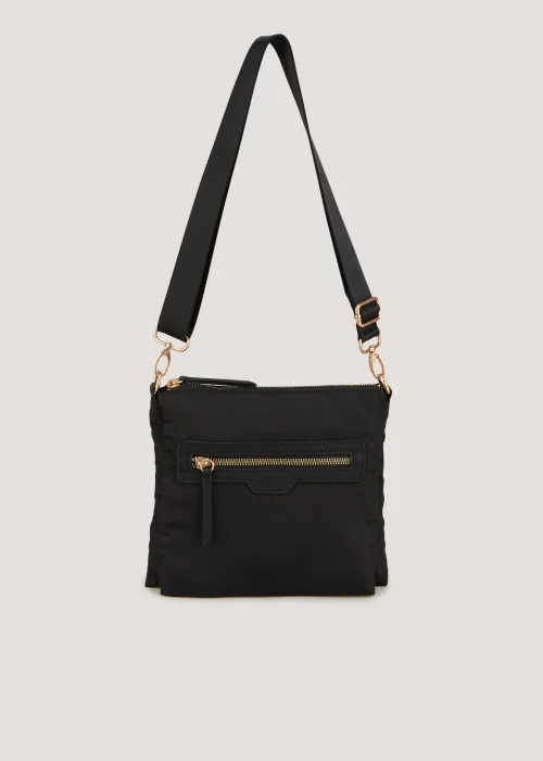 Black Nylon Messenger Crossbody Bag - One Size Image 4