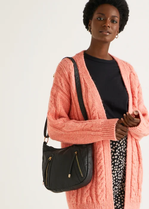 Black PU Messenger Crossbody Bag - One Size Image 1