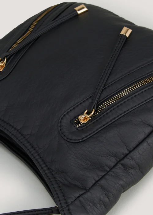 Black PU Messenger Crossbody Bag - One Size Image 4