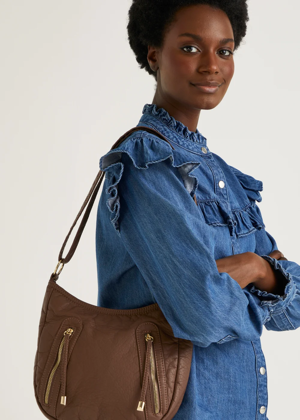 Tan PU Messenger Crossbody Bag - One Size Image 3