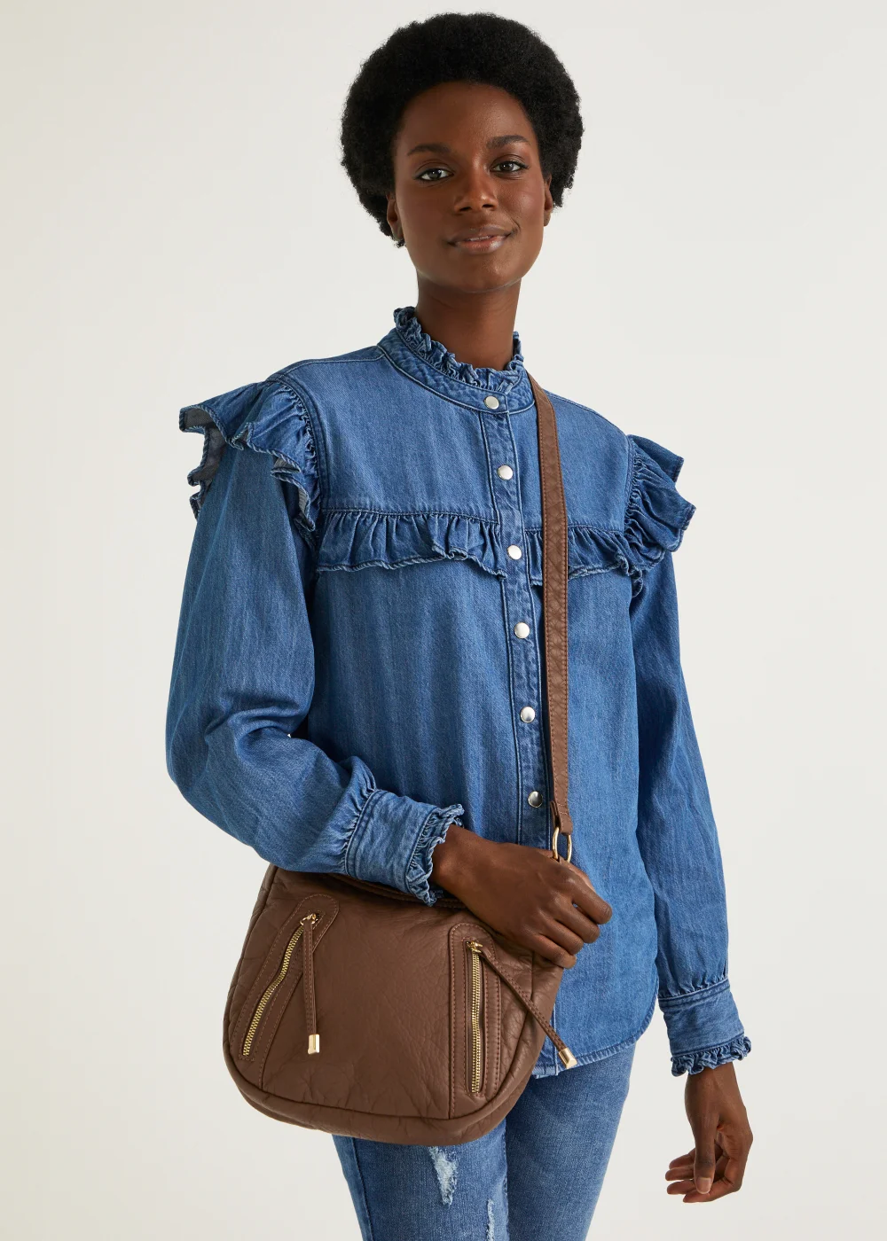 Tan PU Messenger Crossbody Bag - One Size Image 1