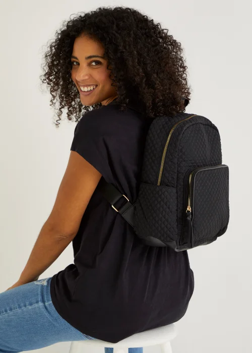 Black Quilted Backpack - One Size Image 3