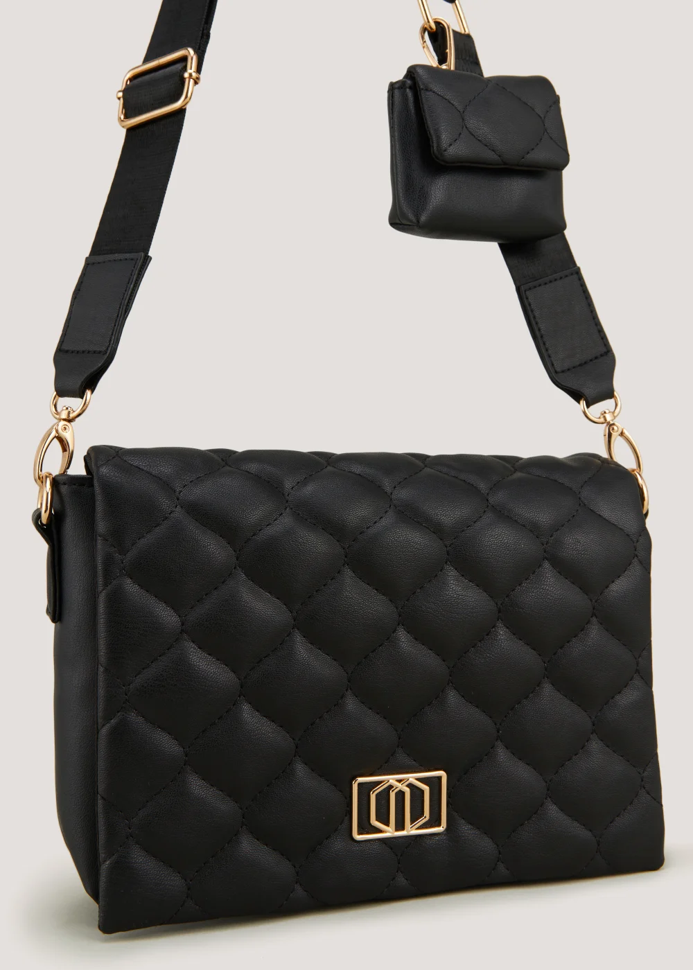 Black Quilted Crossbody Bag - One Size Image 2
