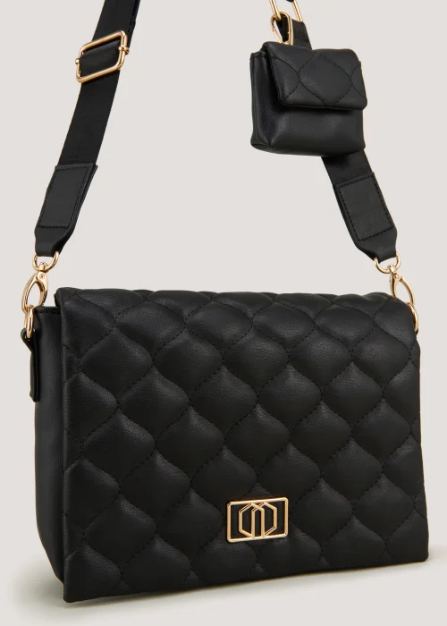 Black Quilted Crossbody Bag - One Size Image 2