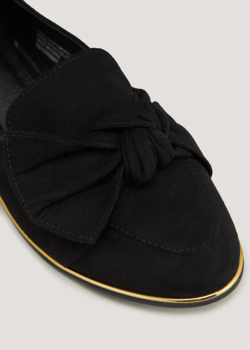 Black Wide Fit Gold Trim Bow Loafers - Size 3 Image 2