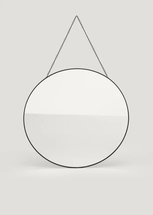 Black Round Mirror with Chain (40cm) Image 1