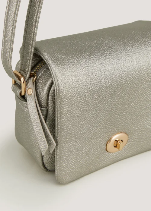 Silver Mini Lock Crossbody Bag - One Size Image 4