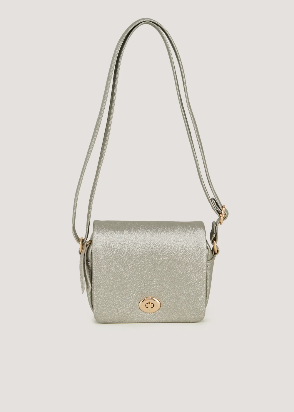 Silver Mini Lock Crossbody Bag - One Size Image 3