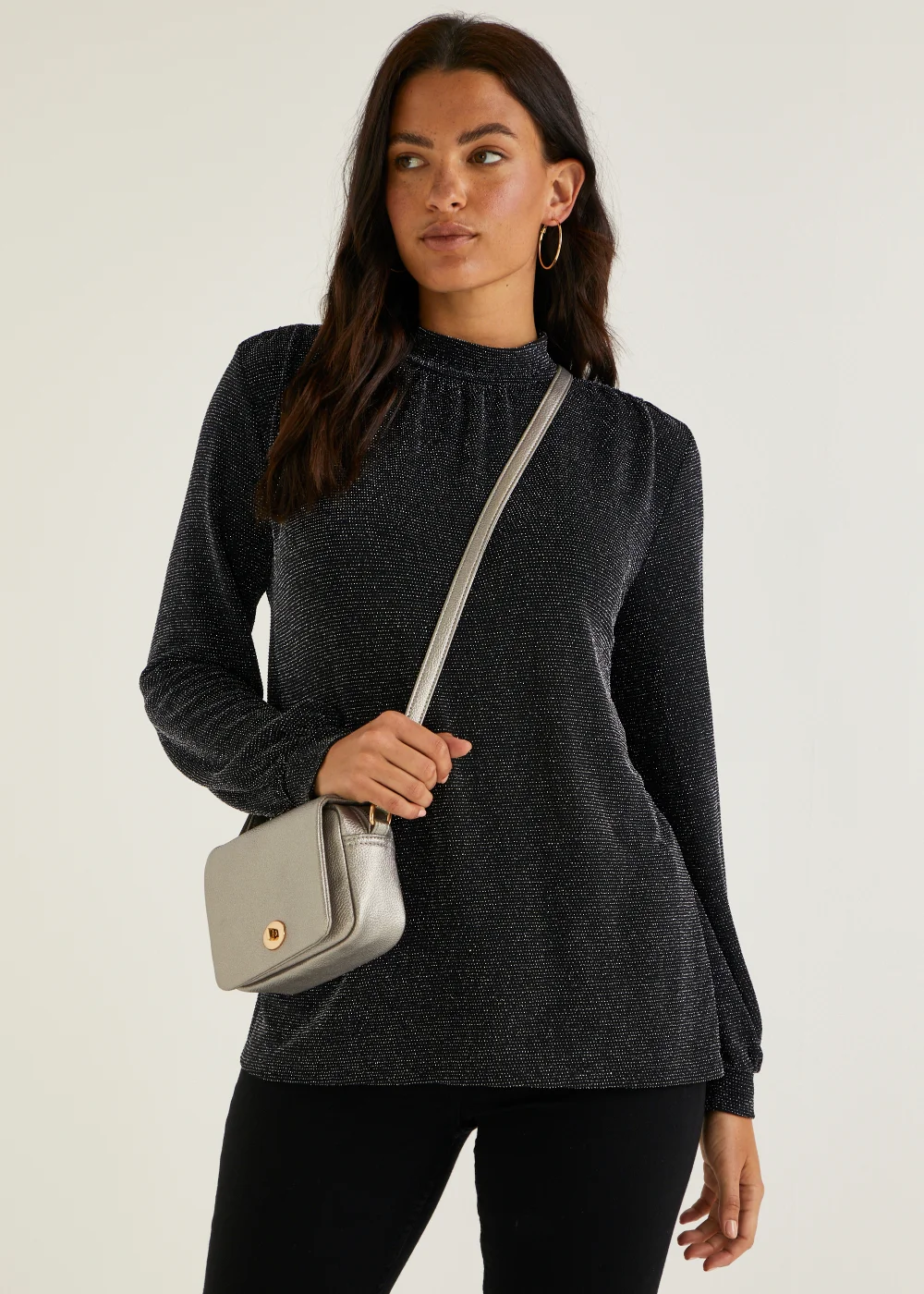 Silver Mini Lock Crossbody Bag - One Size Image 1