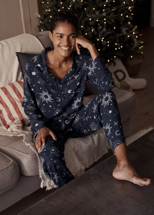 Navy Cosmic Button Up Pyjama Set - Size 8 Image 5