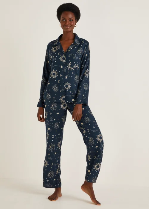 Navy Cosmic Button Up Pyjama Set - Size 8 Image 1