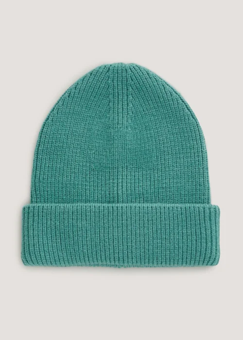 Green Ribbed Beanie Hat - One Size Image 1
