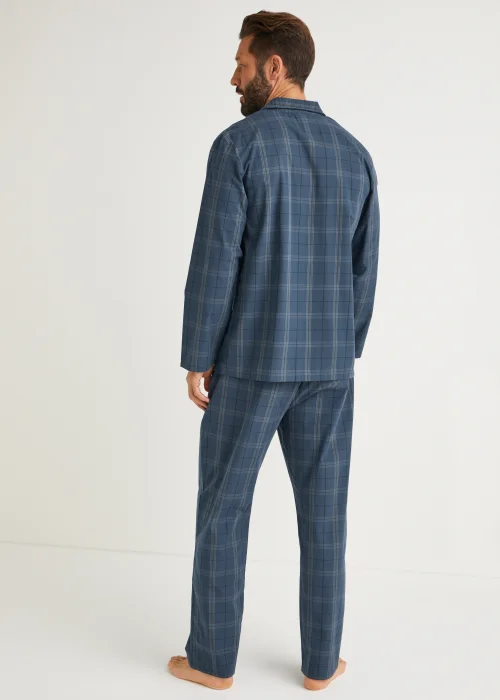 Navy Check Woven Button Up Pyjama Set - Small Image 4